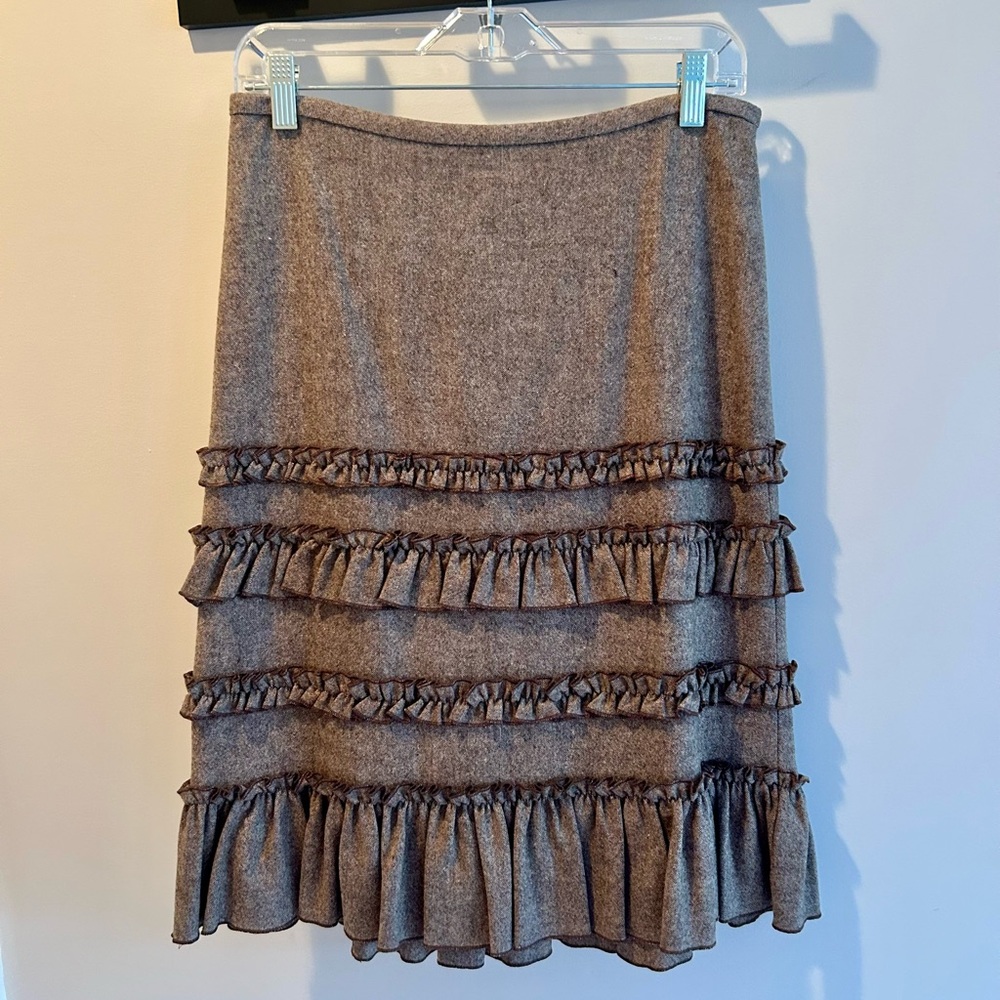 LOFT Brown Ruffle Midi Skirt